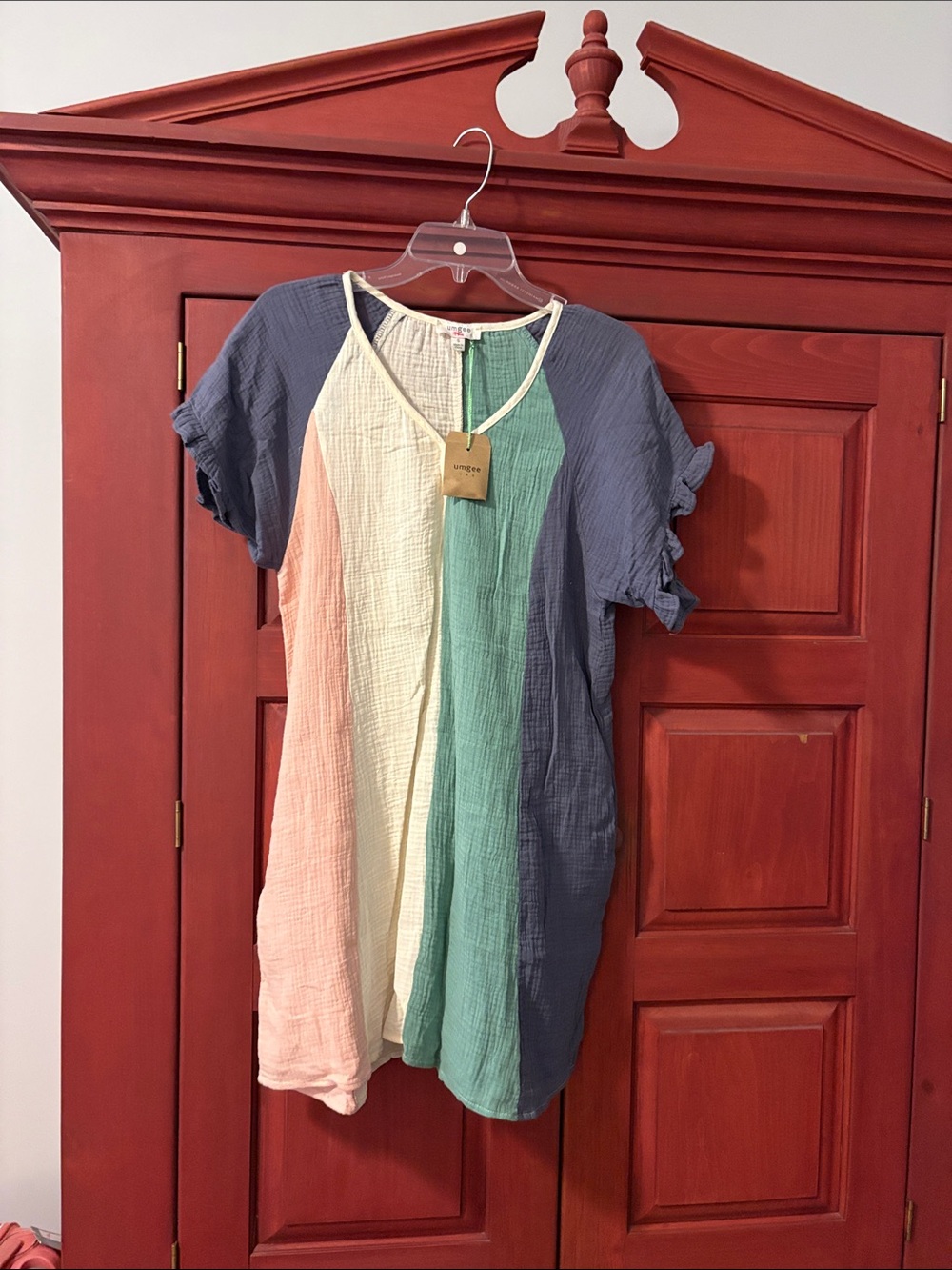 Umgee Pink, Cream & Green Gauze Colorblock Tunic